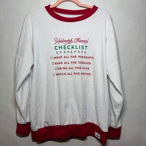 Hallmark Channel Womens XL Christmas Movies Checklist Long Sleeve Ringer‎ Shirt